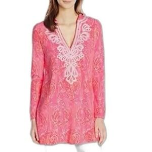 Lilly Pulitzer Tiki Pink Tappin It Back‎ Shell Flamingo Hooded Cover-up Sz Small